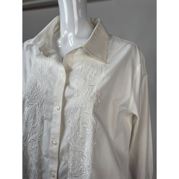 Gold Label Investments Non-Iron White Embroidered Button-Up Shirt 16W 100% Cotto - Picture 3 of 16